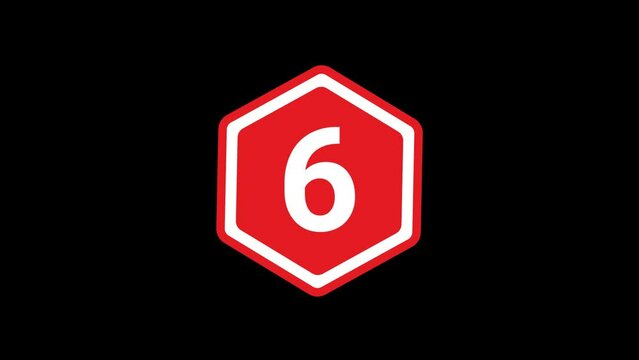 6 Number in hexagon shape Animation with transparent background 