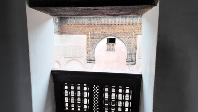 Classic old riad view in Fes Fez Morocco indoor garden no roof architecture