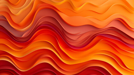 3D abstract background with orange and red waves. Paper cut style. 