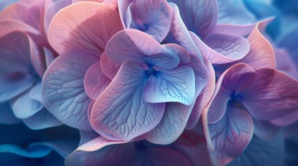 Overhead Hydrangea Bloom: Marvel at the intricate 3D patterns of mophead hydrangea petals in extreme macro.