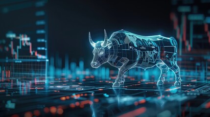 Stock market finance data graph visualisation 3D hologram bull bear performance business