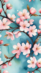 Watercolor cherry blossom painting with a whimsical and airy hand-drawn aesthetic.