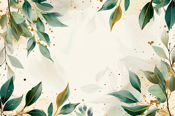 Pre made templates collection, frame - cards with gold and green leaf branches.