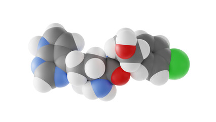 capivasertib molecule, anti-cancer medication, molecular structure, isolated 3d model van der Waals