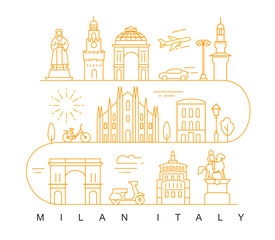 city of Milan in outline style on white