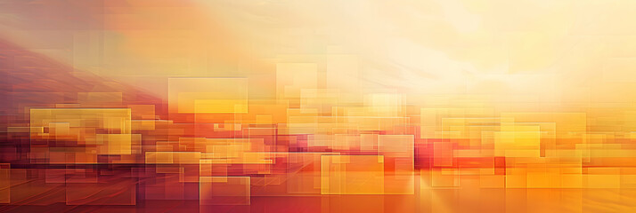 High-definition image of a layered geometric matrix of squares and rectangles, with a color palette ranging from the soft hues of dusk to vibrant sunset oranges
