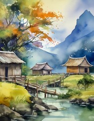 Japanese-Inspired Hand-Painted Watercolor Artwork