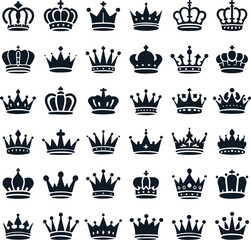 set of high-quality crown icons simple silhouette of crown set, vector illustration minimalist modern and ornate ceremonial designs