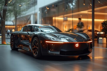 A car showroom with futuristic concept cars on display, pushing the boundaries of design and innovation