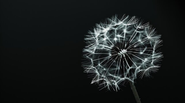 Glowing dandelion seed head on dark background