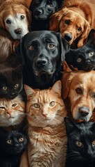 Various pets at veterinary clinic on soft colored background with space for text