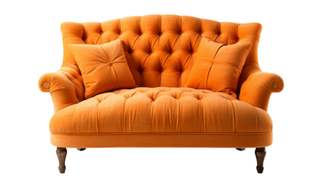 An orange chair adorned with two pillows, inviting relaxation