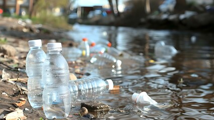 The Role of Plastic Bottles and Waste in Water Pollution: An Environmental Concern. Concept Water Pollution, Plastic Waste, Environmental Concerns, Plastic Bottles, Impact on Ecosystems