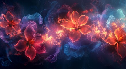 3 d rendering of colorful fractal flowers background