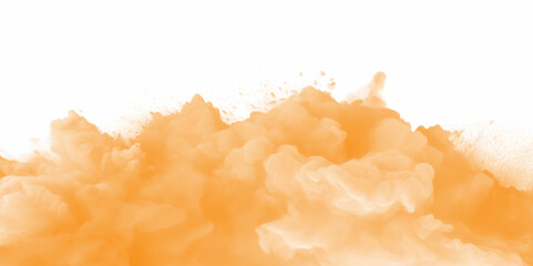 Orange color powder splash on a white background. Orange powder explosion on white background. Rainbow Holi paint color powder explosion with bright colors.	
