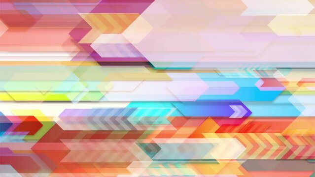 Geometric background loop. Colorful lines, chevrons, arrows in horizontal motion.