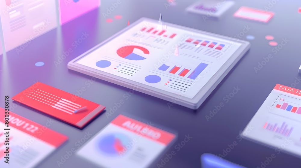 Poster futuristic business analytics displayed in holographic charts floating over conference table