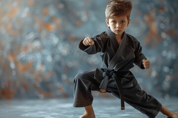 Young martial artist in karate pose practicing for discipline and self-defense