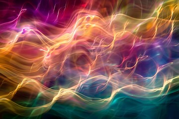 Cascading waves of light, a mesmerizing spectrum of color, dominate an abstract background.