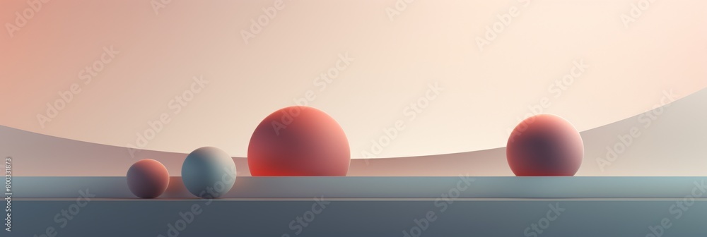 Poster abstract minimal geometric composition with 3d spheres. generative ai