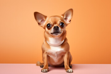 Aesthetic minimalist portrait of a small dog, perfect for use in pet event promotions, against an isolated neutral background. - Generative AI,