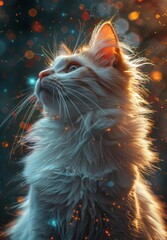 illustration of a cute cat with red and blue eyes, watercolor illustration