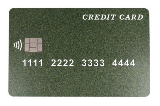 Green plastic credit card close-up on a transparent background. Payment by credit card online for purchases in online stores - Powered by Adobe