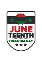 Juneteenth Independence Day. Freedom or Emancipation day. Annual american holiday, celebrated in June 19. African-American history and heritage. Poster, greeting card, banner and background. Vector