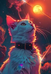 Fototapeta premium illustration of a cute cat with red and blue eyes, watercolor illustration