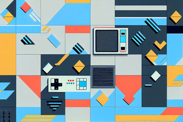 Background in 80s, 90s style. Wallpaper or poster blank. Geometric pattern. Computer tiled