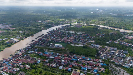 View of the city of Banjarmasin, South Kalimantan from a drone during the day