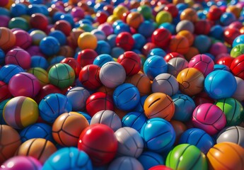 AI generated multi-colored sport balls scattered outdoors
