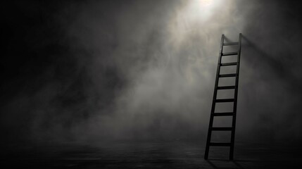A ladder stands on ground,atmosphere of mystery,symbol for success, dreams and freedom.