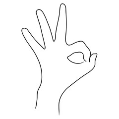 Continuous one line drawing of ok gesture. Vector illustration