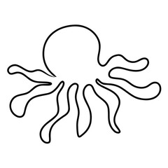 Continuous one line drawing of squid sea ocean elements. Vector illustration