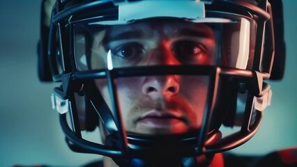 Closeup of a virtual reality headset being worn by a football player during training simulating game scenarios and allowing the athlete to practice decisionmaking and reaction time . - Powered by Adobe