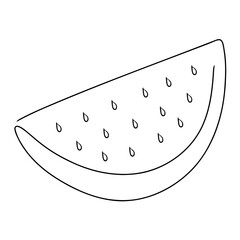 Continuous one line drawing of Watermelon slice fruit. Doodle vector illustration