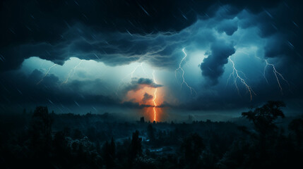 Fototapeta premium Dangerous and violent lightning, lightning storm events.