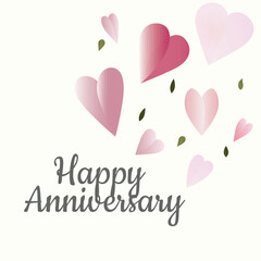 Anniversary Card with Hearts and Words. Anniversary, celebration, holiday, event, festive, congratulations concept. Vector illustration.