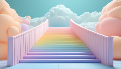 3D 렌더링 하늘로 향하는 계단 천국의 계단 - obrazy, fototapety, plakaty