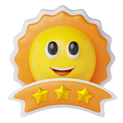 3D illustration of happy sun. positive sticker