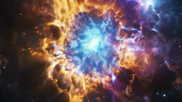 Closeup of a colorful and vibrant shockwave expanding outward at incredible speeds from the exploded star. .