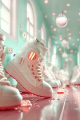 Advanced haptic footwear in a tech lab, dynamic lighting, detailed textures, realistic style