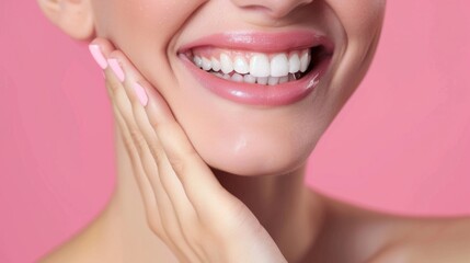 Fototapeta premium Woman showing her smile, oral health concept generative ai