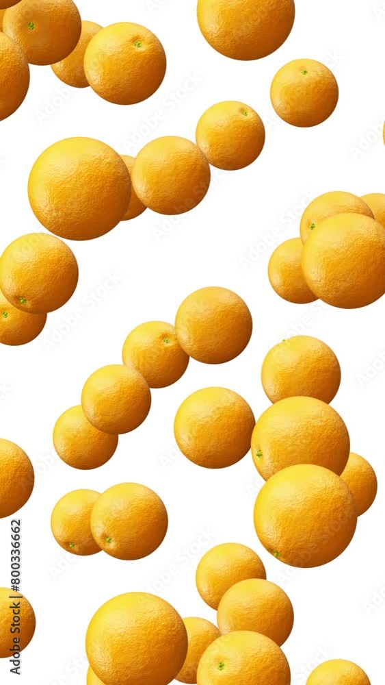 Aufkleber vertical video. realistic looping 3d animation of the fresh ripe oranges falling from the top render