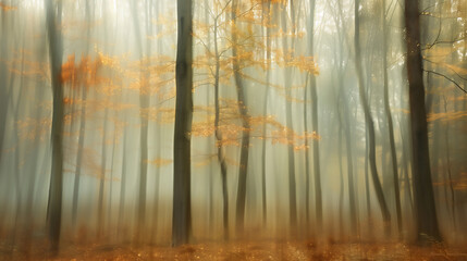 Icm forest trees showing the concept of an artistic impressionist blurred motion spring woodland background, stock illustration image