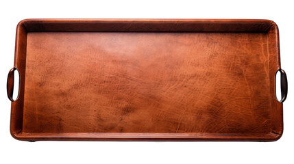 A luxurious brown leather tray resting on a pristine white background, showcasing sophistication and style