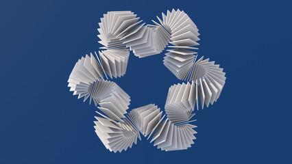 Abstract textured shape, group of white blocks. Blue background. 3d illustration.
