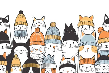 Purrfectly Hat-tastic: Adorable Cat Crew in Various Hats,Furry Hat Parade: Cute Cartoon Cats Steal the Show