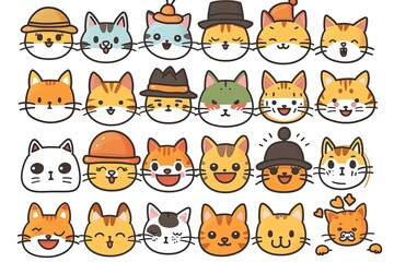 Fototapeta premium Purrfectly Hat-tastic: Adorable Cat Crew in Various Hats,Furry Hat Parade: Cute Cartoon Cats Steal the Show
